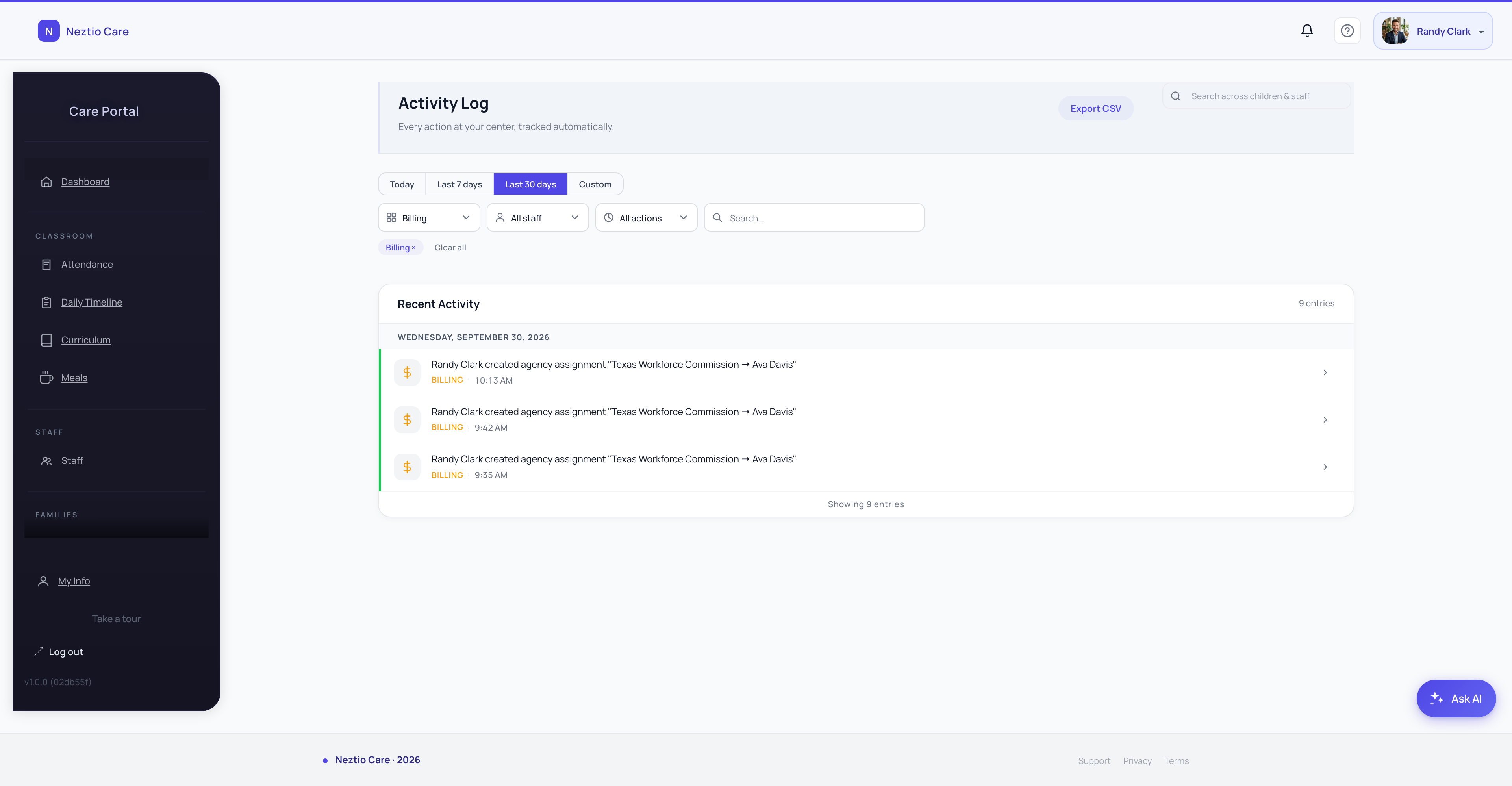 Activity log for documenting behavioral incidents and responses